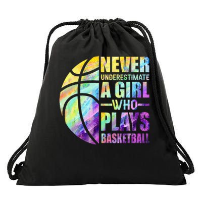 Hoops Girls Never Underestimate A Girl Who Plays Basketball Drawstring Bag