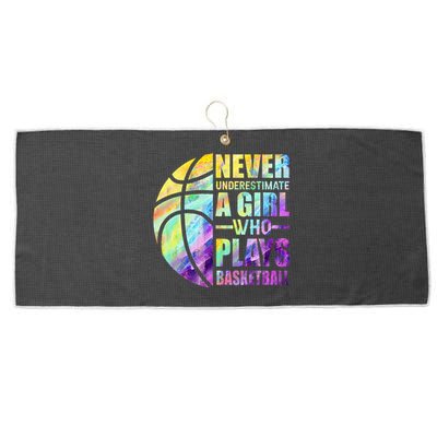 Hoops Girls Never Underestimate A Girl Who Plays Basketball Large Microfiber Waffle Golf Towel