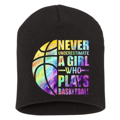 Hoops Girls Never Underestimate A Girl Who Plays Basketball Short Acrylic Beanie