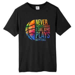 Hoops Girl Never Underestimate A Girl Who Plays Basketball Tall Fusion ChromaSoft Performance T-Shirt