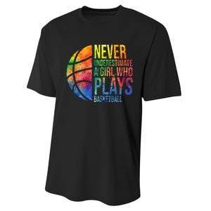 Hoops Girl Never Underestimate A Girl Who Plays Basketball Performance Sprint T-Shirt