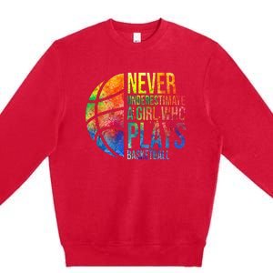 Hoops Girl Never Underestimate A Girl Who Plays Basketball Premium Crewneck Sweatshirt