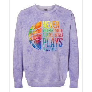 Hoops Girl Never Underestimate A Girl Who Plays Basketball Colorblast Crewneck Sweatshirt