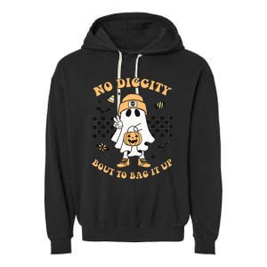 Halloween Ghost No Diggity Bout To Bag It Up Kids Garment-Dyed Fleece Hoodie