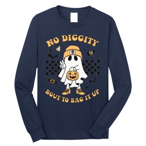 Halloween Ghost No Diggity Bout To Bag It Up Kids Long Sleeve Shirt