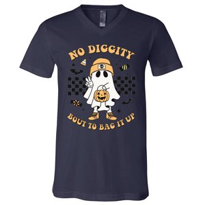 Halloween Ghost No Diggity Bout To Bag It Up Kids V-Neck T-Shirt