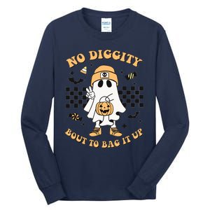 Halloween Ghost No Diggity Bout To Bag It Up Kids Tall Long Sleeve T-Shirt