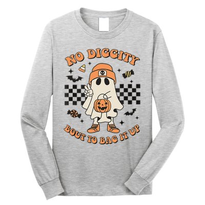 Halloween Ghost No Diggity Bout To Bag It Up Long Sleeve Shirt