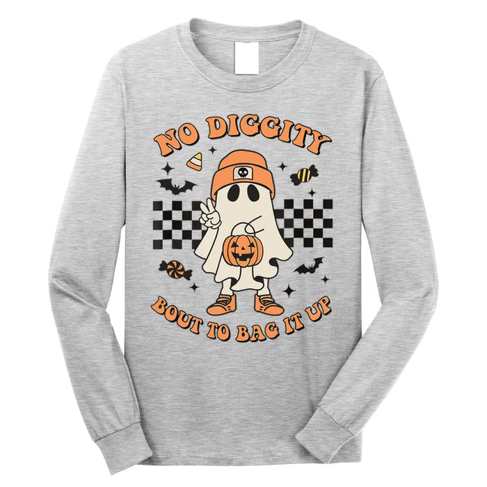 Halloween Ghost No Diggity Bout To Bag It Up Long Sleeve Shirt