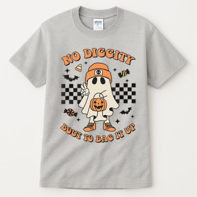 Halloween Ghost No Diggity Bout To Bag It Up Tall T-Shirt