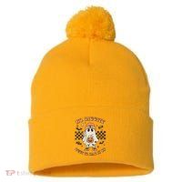 Halloween Ghost No Diggity Bout To Bag It Up Pom Pom 12in Knit Beanie