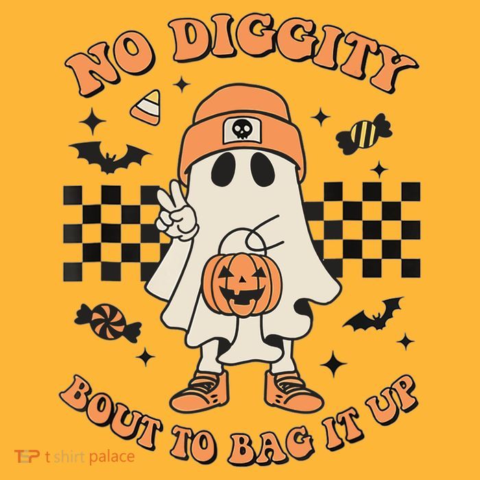 Halloween Ghost No Diggity Bout To Bag It Up Pom Pom 12in Knit Beanie