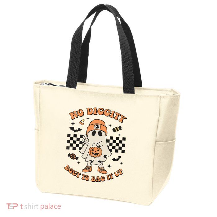 Halloween Ghost No Diggity Bout To Bag It Up Zip Tote Bag