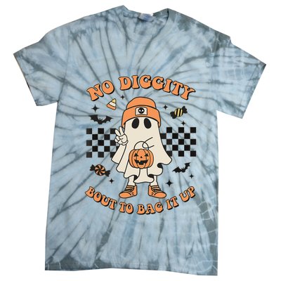 Halloween Ghost No Diggity Bout To Bag It Up Tie-Dye T-Shirt