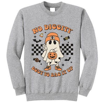 Halloween Ghost No Diggity Bout To Bag It Up Tall Sweatshirt