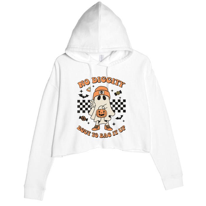 Halloween Ghost No Diggity Bout To Bag It Up Crop Fleece Hoodie