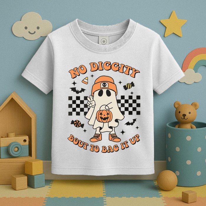 Halloween Ghost No Diggity Bout To Bag It Up Toddler T-Shirt