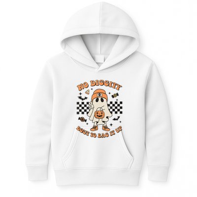 Halloween Ghost No Diggity Bout To Bag It Up Kids Hoodie