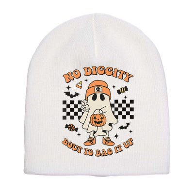 Halloween Ghost No Diggity Bout To Bag It Up Short Acrylic Beanie