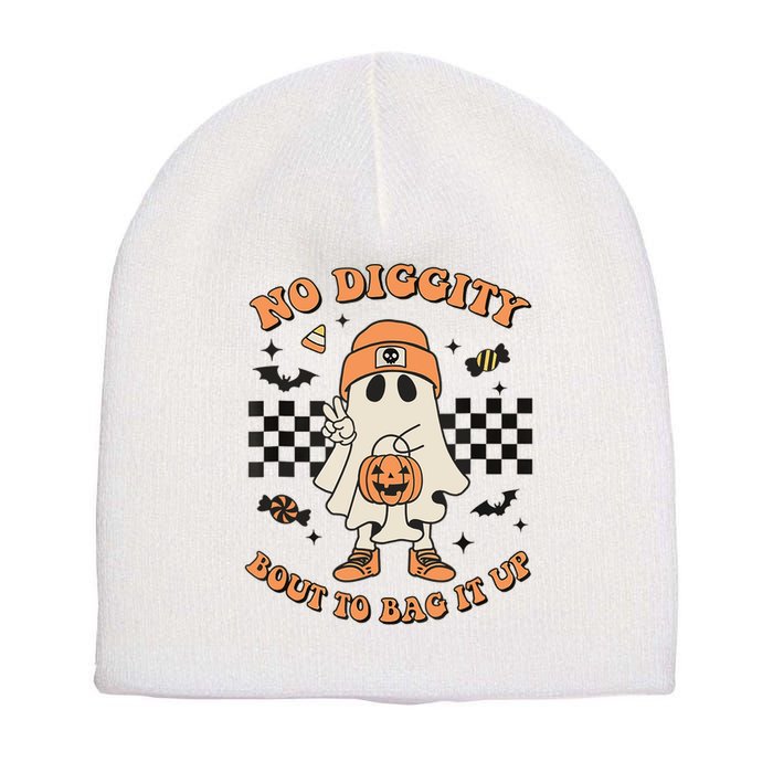 Halloween Ghost No Diggity Bout To Bag It Up Short Acrylic Beanie