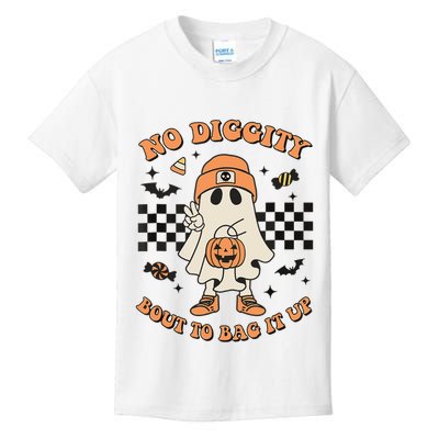 Halloween Ghost No Diggity Bout To Bag It Up Kids T-Shirt