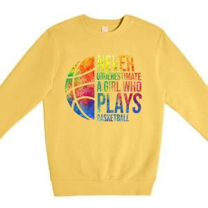 Hoops Girl Never Underestimate A Girl Who Plays Basketball Premium Crewneck Sweatshirt