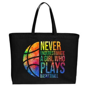 Hoops Girl Never Underestimate A Girl Who Plays Basketball Cotton Canvas Jumbo Tote