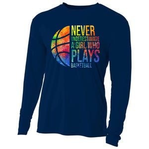 Hoops Girl Never Underestimate A Girl Who Plays Basketball Cooling Performance Long Sleeve Crew