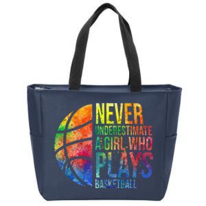 Hoops Girl Never Underestimate A Girl Who Plays Basketball Zip Tote Bag