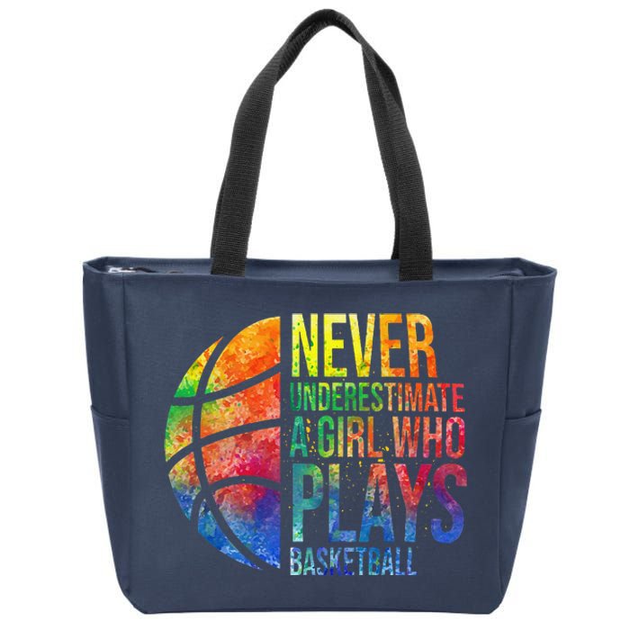 Hoops Girl Never Underestimate A Girl Who Plays Basketball Zip Tote Bag