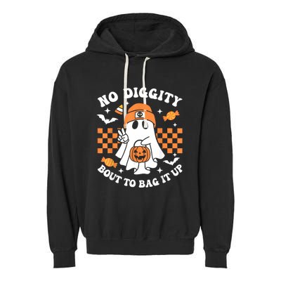 Halloween Ghost No Diggity Bout To Bag It Up Garment-Dyed Fleece Hoodie