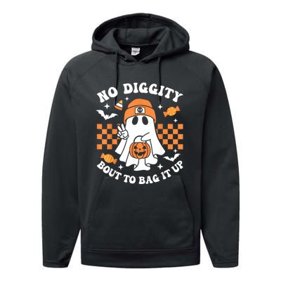 Halloween Ghost No Diggity Bout To Bag It Up Performance Fleece Hoodie