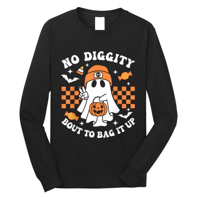 Halloween Ghost No Diggity Bout To Bag It Up Long Sleeve Shirt