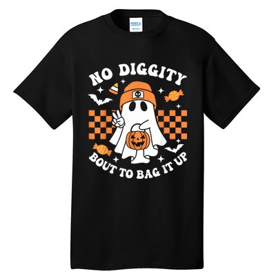 Halloween Ghost No Diggity Bout To Bag It Up Tall T-Shirt