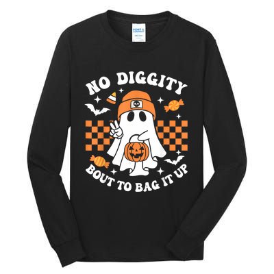 Halloween Ghost No Diggity Bout To Bag It Up Tall Long Sleeve T-Shirt