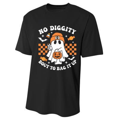 Halloween Ghost No Diggity Bout To Bag It Up Performance Sprint T-Shirt