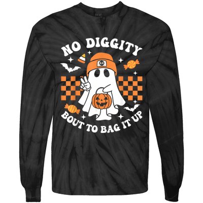 Halloween Ghost No Diggity Bout To Bag It Up Tie-Dye Long Sleeve Shirt