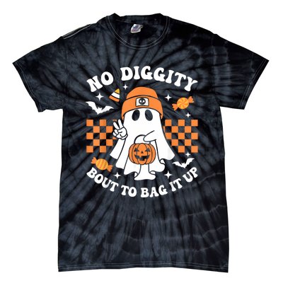 Halloween Ghost No Diggity Bout To Bag It Up Tie-Dye T-Shirt