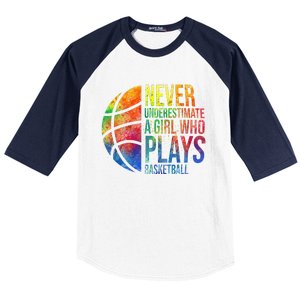 Hoops Girls Never Underestimate A  Who Plays Basketball Baseball Sleeve Shirt