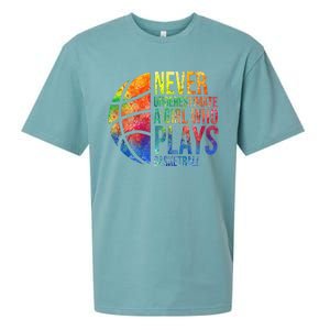 Hoops Girls Never Underestimate A  Who Plays Basketball Sueded Cloud Jersey T-Shirt