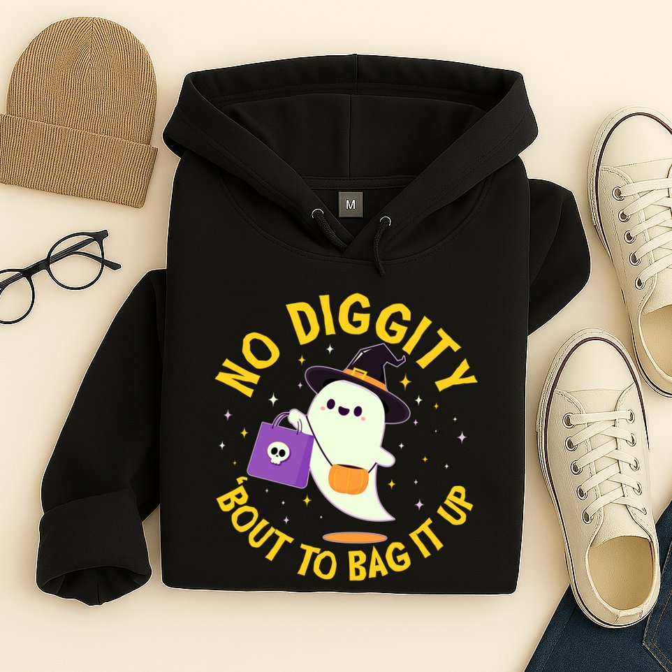 Halloween Ghost No Diggity Bout To Bag It Up Hoodie
