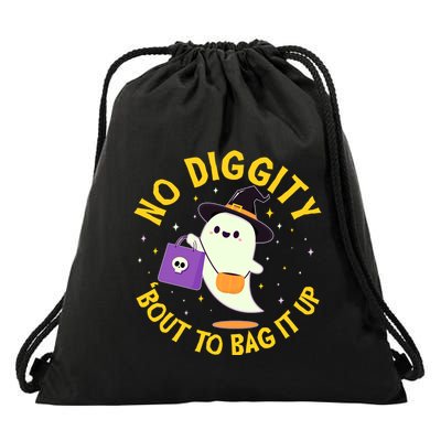 Halloween Ghost No Diggity Bout To Bag It Up Drawstring Bag