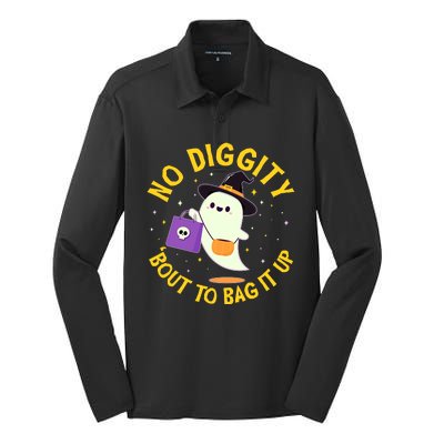 Halloween Ghost No Diggity Bout To Bag It Up Silk Touch Performance Long Sleeve Polo