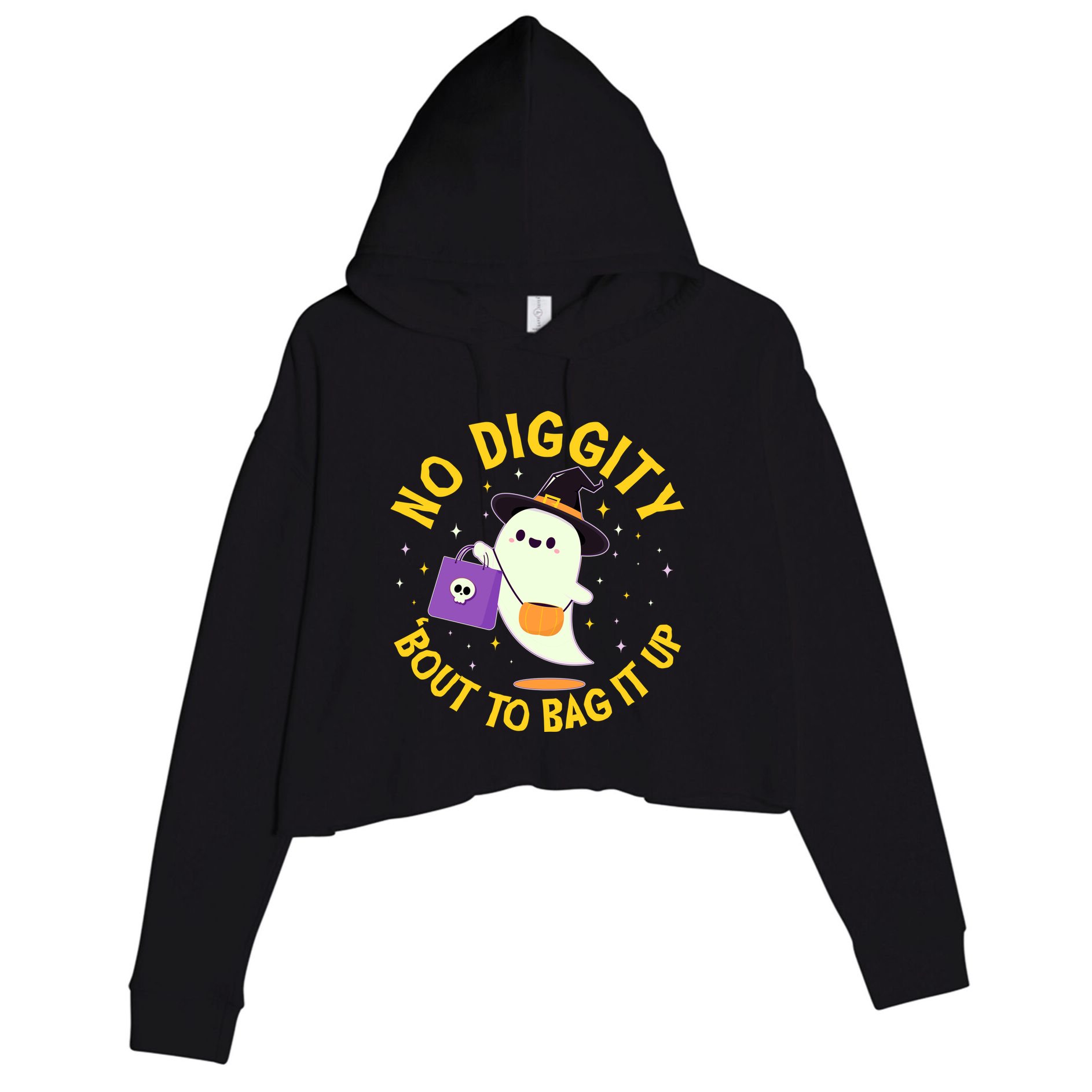 Halloween Ghost No Diggity Bout To Bag It Up Crop Fleece Hoodie