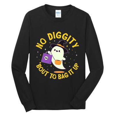 Halloween Ghost No Diggity Bout To Bag It Up Tall Long Sleeve T-Shirt