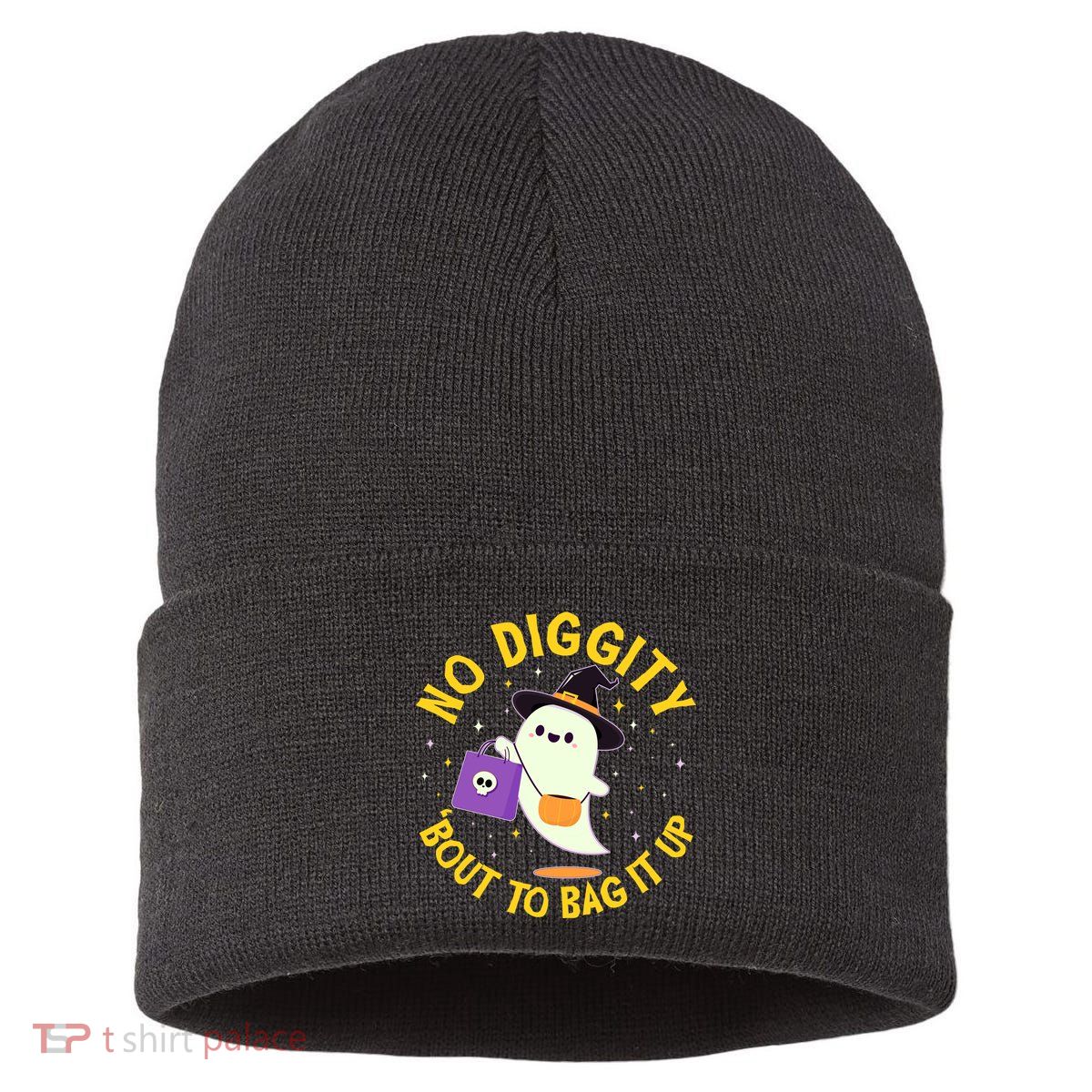 Halloween Ghost No Diggity Bout To Bag It Up Sustainable Knit Beanie