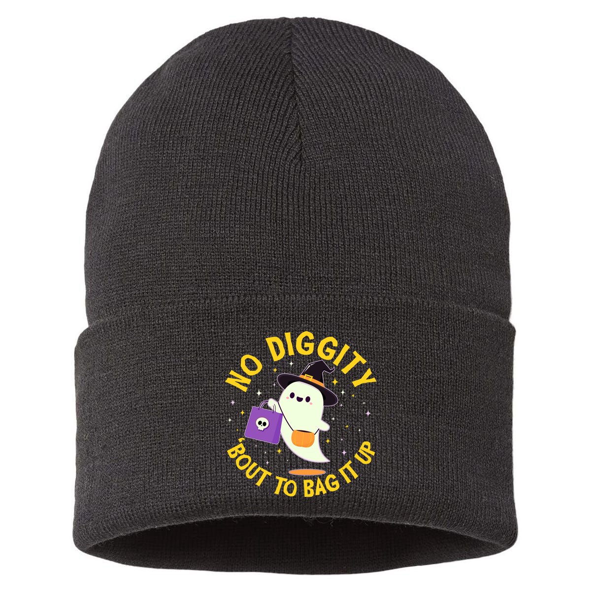 Halloween Ghost No Diggity Bout To Bag It Up Sustainable Knit Beanie