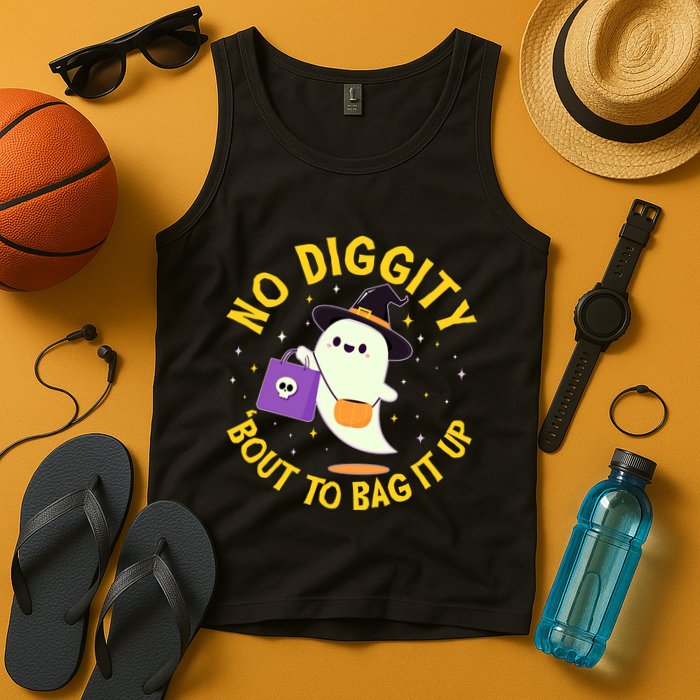 Halloween Ghost No Diggity Bout To Bag It Up Tank Top
