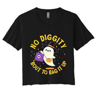 Halloween Ghost No Diggity Bout To Bag It Up Crop Top