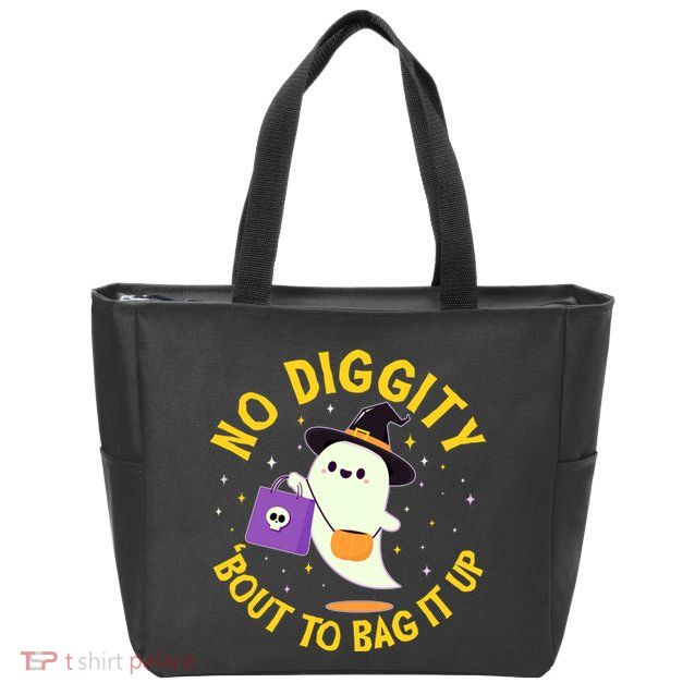 Halloween Ghost No Diggity Bout To Bag It Up Zip Tote Bag